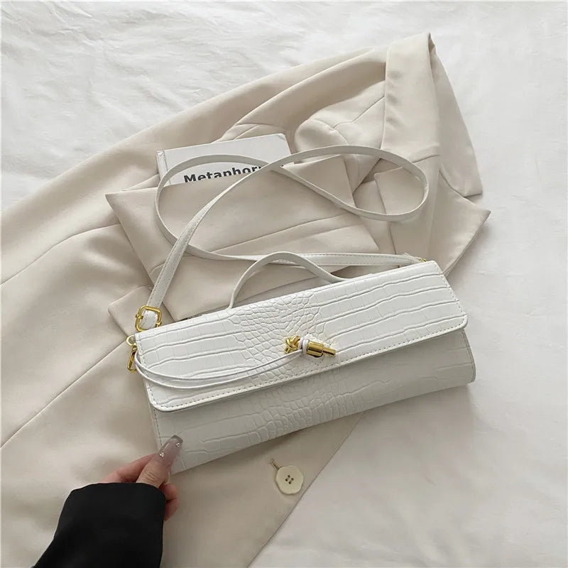 Croc-Embossed Twist-Lock Clutch