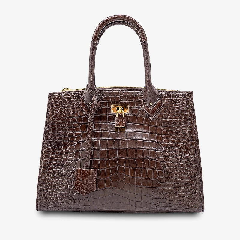 Croc-Embossed Leather Handbag