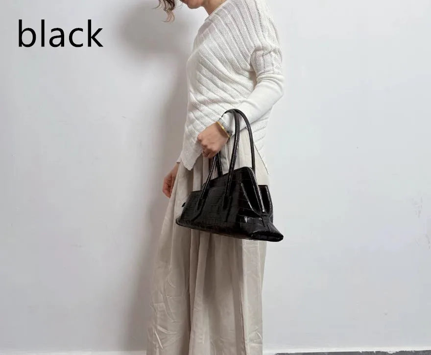 Vintage Crocodile-Embossed Pleated Tote Bag