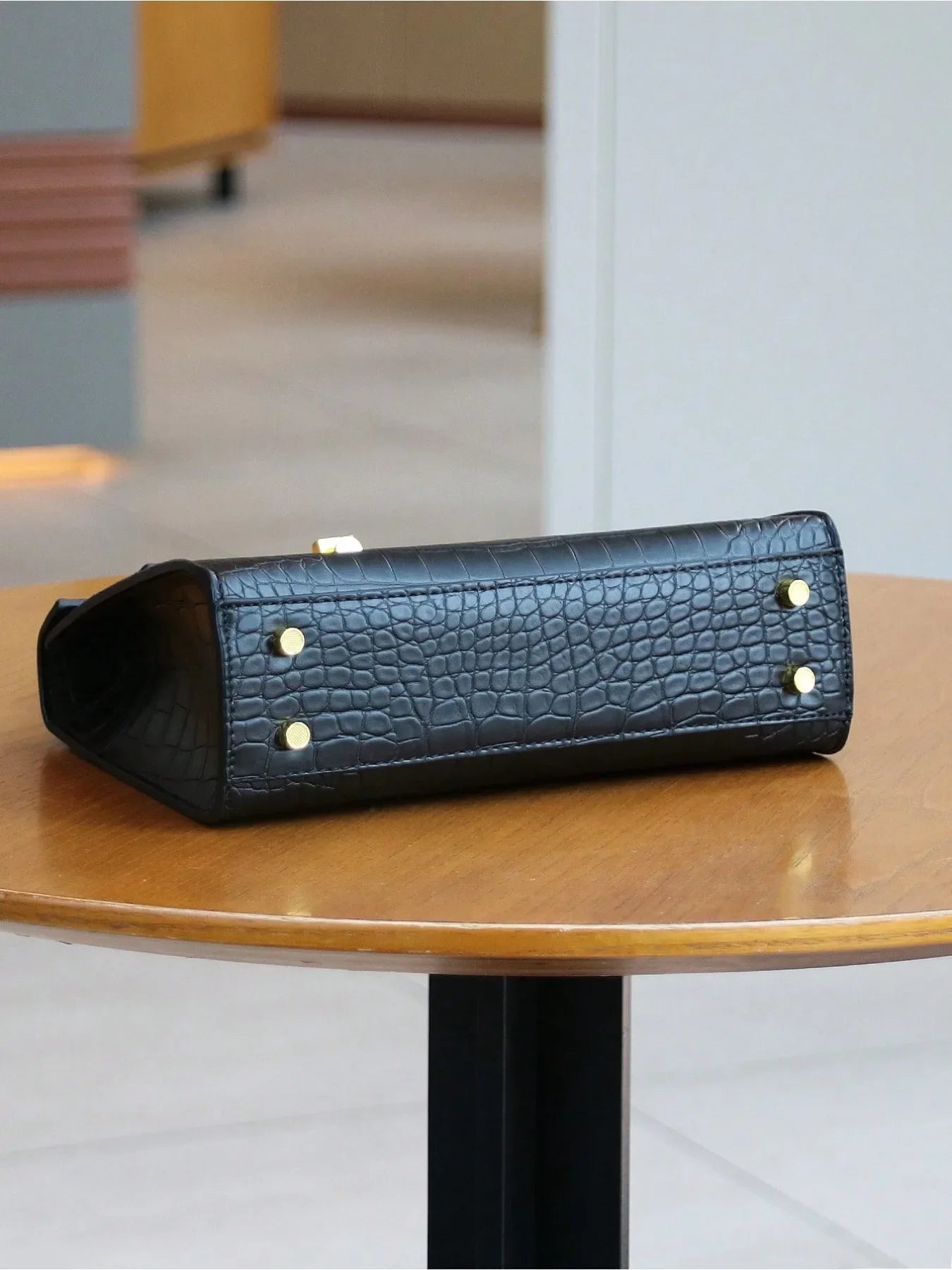 Retro Crocodile Leather Boston Bag