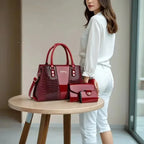 3-Piece Crocodile Embossed Handbag Set