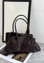 Vintage Crocodile-Embossed Pleated Tote Bag