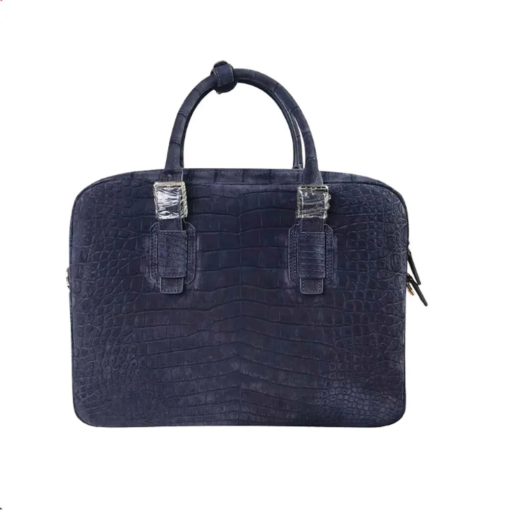 Men's Navy Croc-Embossed Briefcase