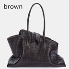 Vintage Crocodile-Embossed Pleated Tote Bag