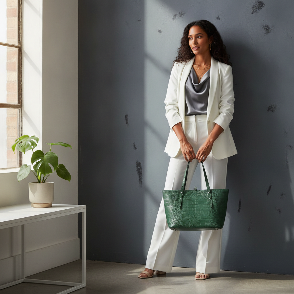 Matte Green Crocodile Leather Tote - editorial-ugc-strip