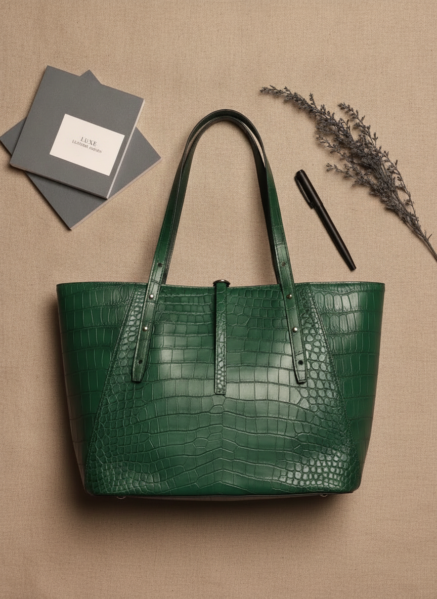 Matte Green Crocodile Leather Tote - luxury-product-features
